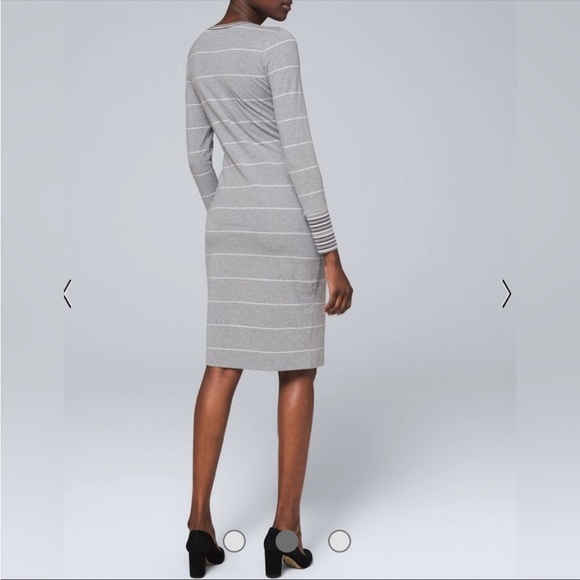 ⭐️NEW⭐️White House Black Market Long Sleeve Midi Stripe Dress With Sweater Trim - Picture 2 of 8